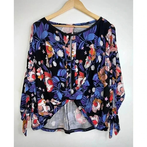 Free People Keepin On Top shirt sz SMALL Floral Cropped Tie front Sleeves - Picture 3 of 7